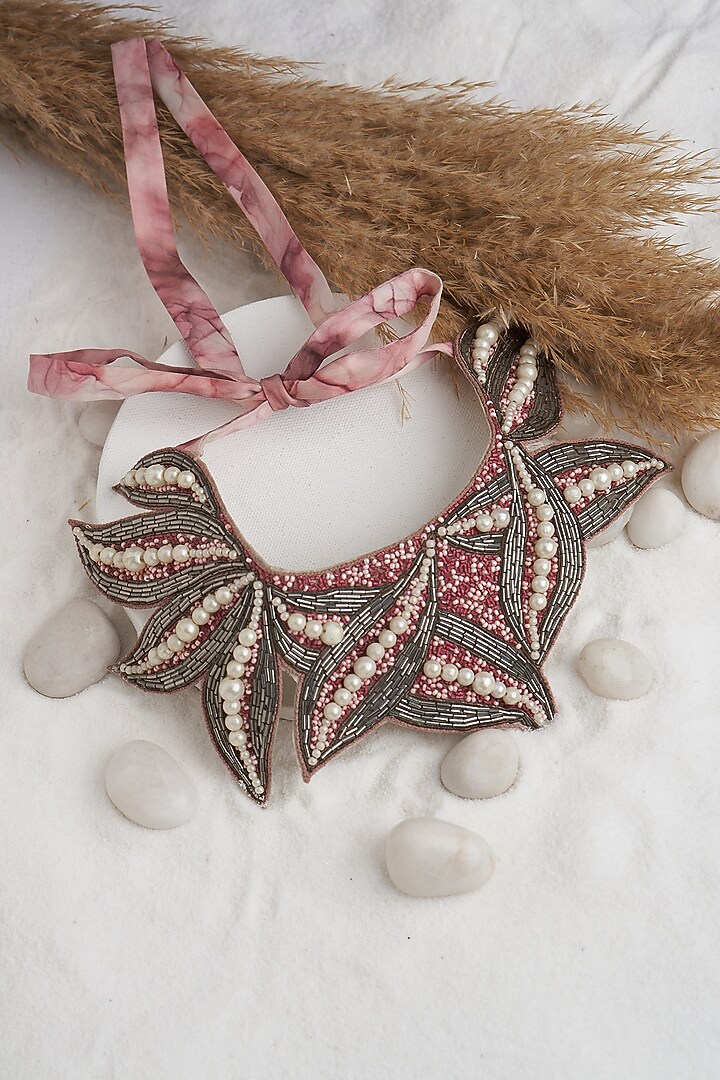 Grey Cutdana & Beaded Necklace by TORQUE by Merge at Pernia's Pop Up Shop
