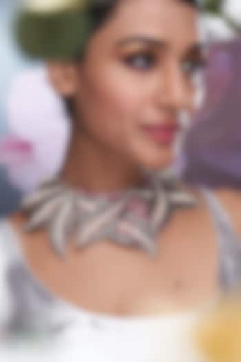 Grey Cutdana & Beaded Necklace by TORQUE by Merge at Pernia's Pop Up Shop