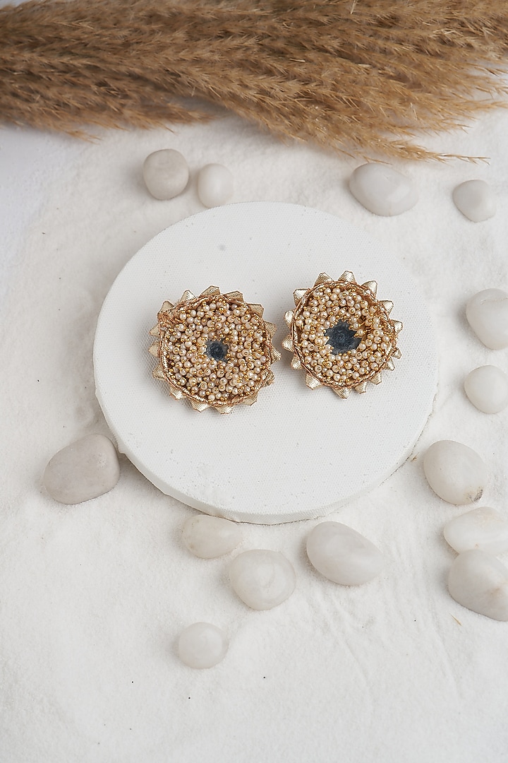 Gold Pearl & Mirror Stud Earrings by TORQUE by Merge at Pernia's Pop Up Shop