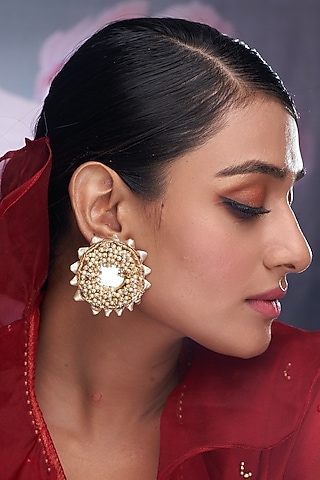 Gold Pearl & Mirror Stud Earrings by TORQUE by Merge