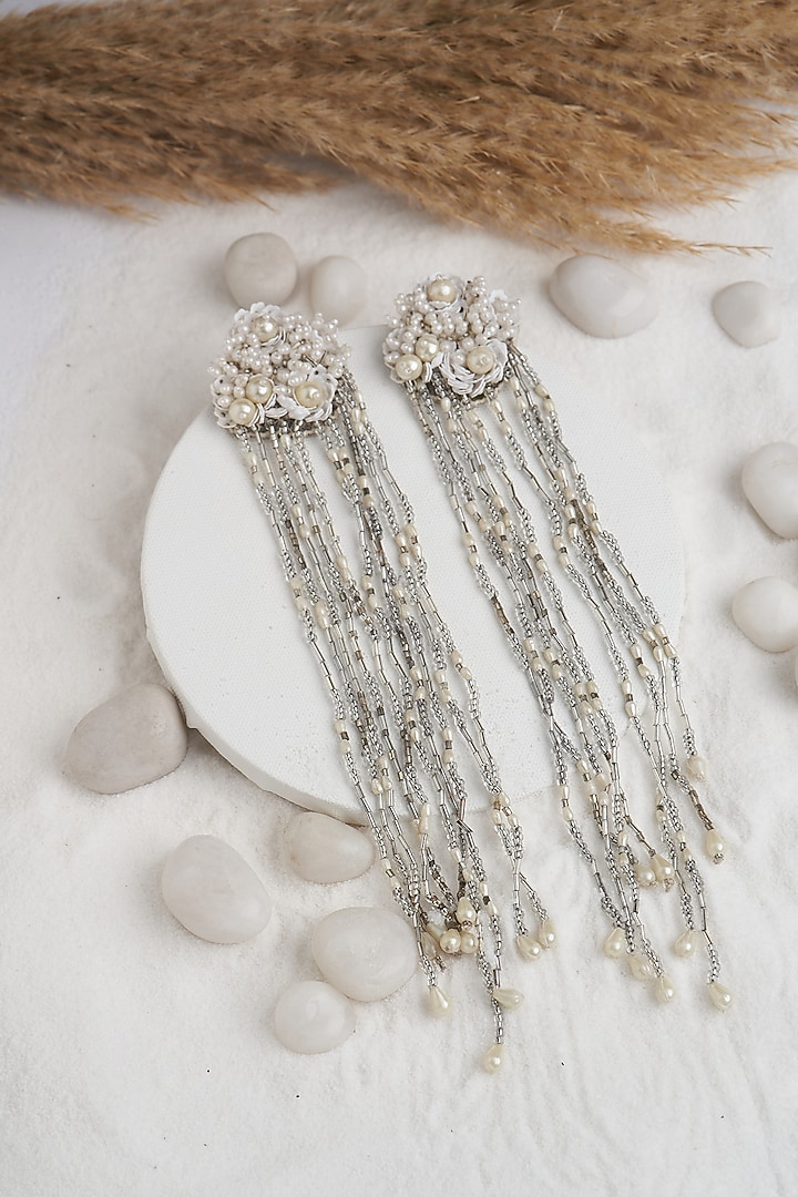 Silver Pearl & Sequinned Dangler Earrings by TORQUE by Merge at Pernia's Pop Up Shop