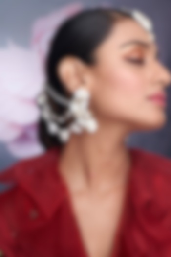 Off-White Shell & Beaded Dangler Earrings by TORQUE by Merge at Pernia's Pop Up Shop