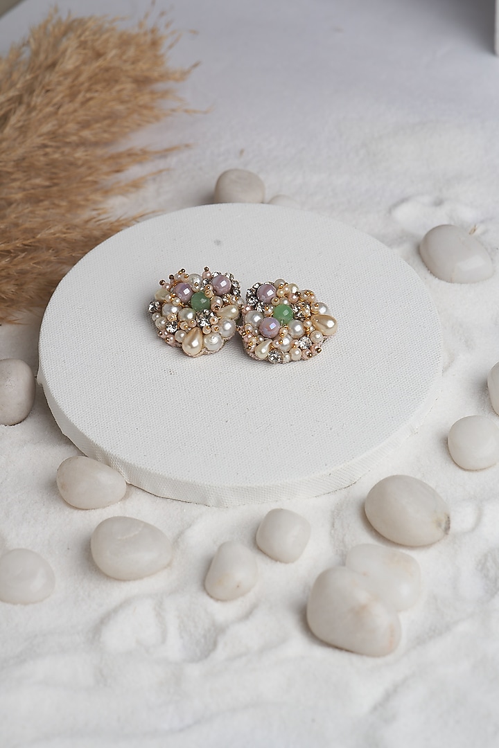 Green Pearl & Stone Stud Earrings by TORQUE by Merge at Pernia's Pop Up Shop
