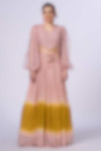 Blush Pink & Mustard Ombre Chiffon Skirt Set by Merge Design at Pernia's Pop Up Shop
