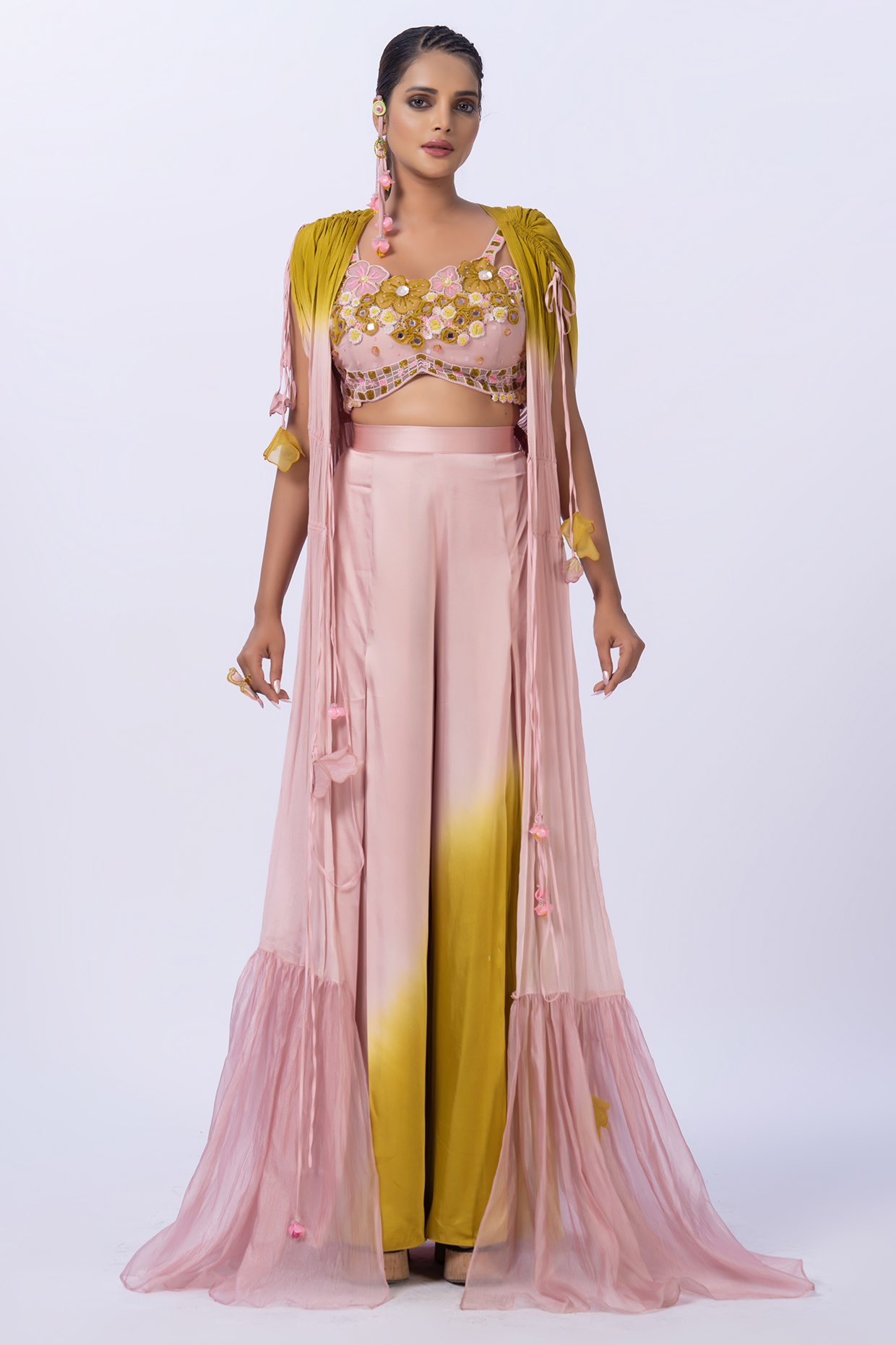 Blush Pink & Mustard Ombre Chiffon Shrug Set by Merge Design at Pernia's Pop Up Shop