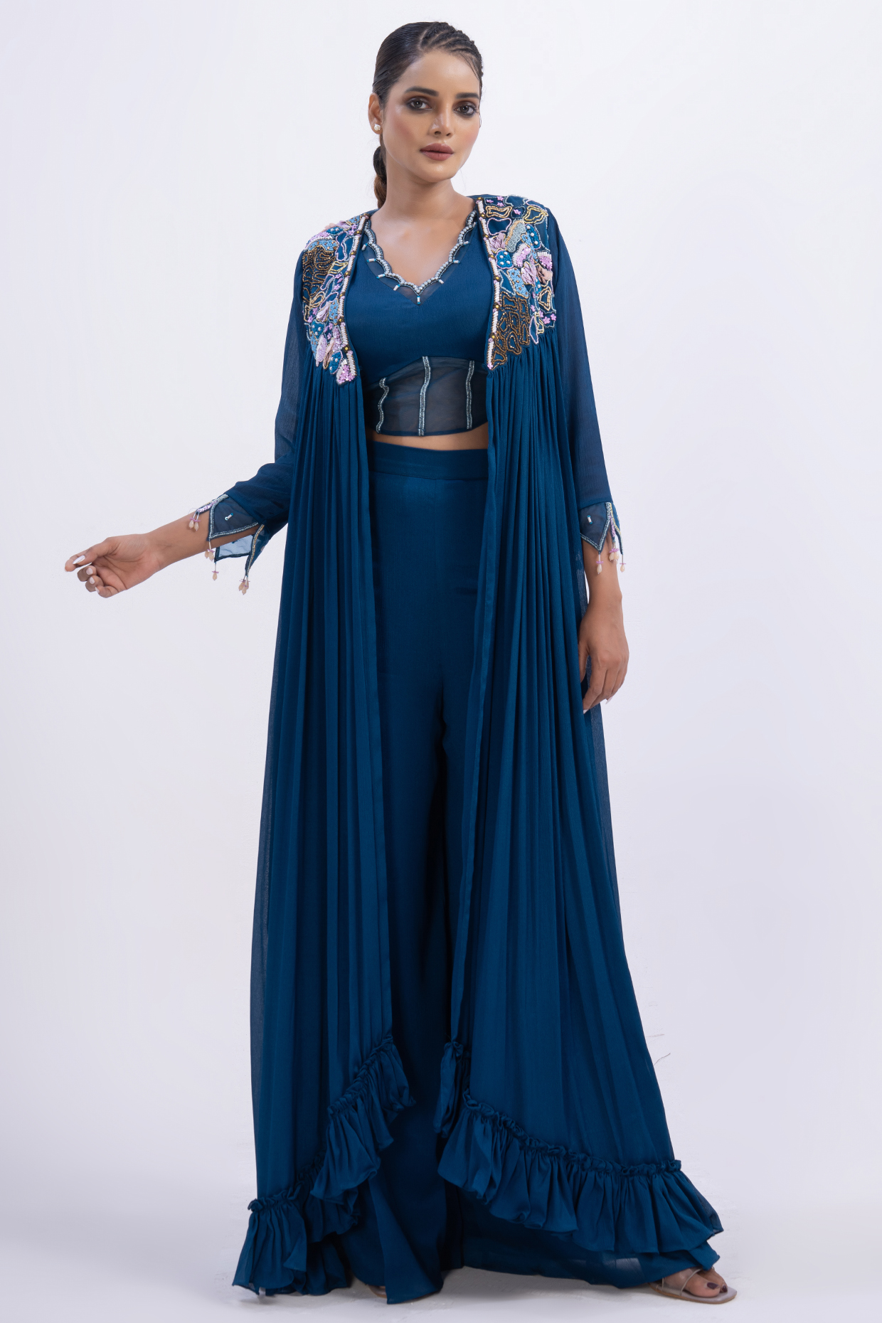 Blue Chiffon Shrug Set by Merge Design at Pernia's Pop Up Shop