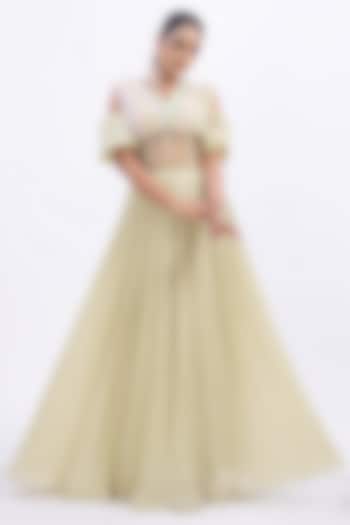 Green Chiffon Corset Maxi Vacation Dress by Merge Design at Pernia's Pop Up Shop