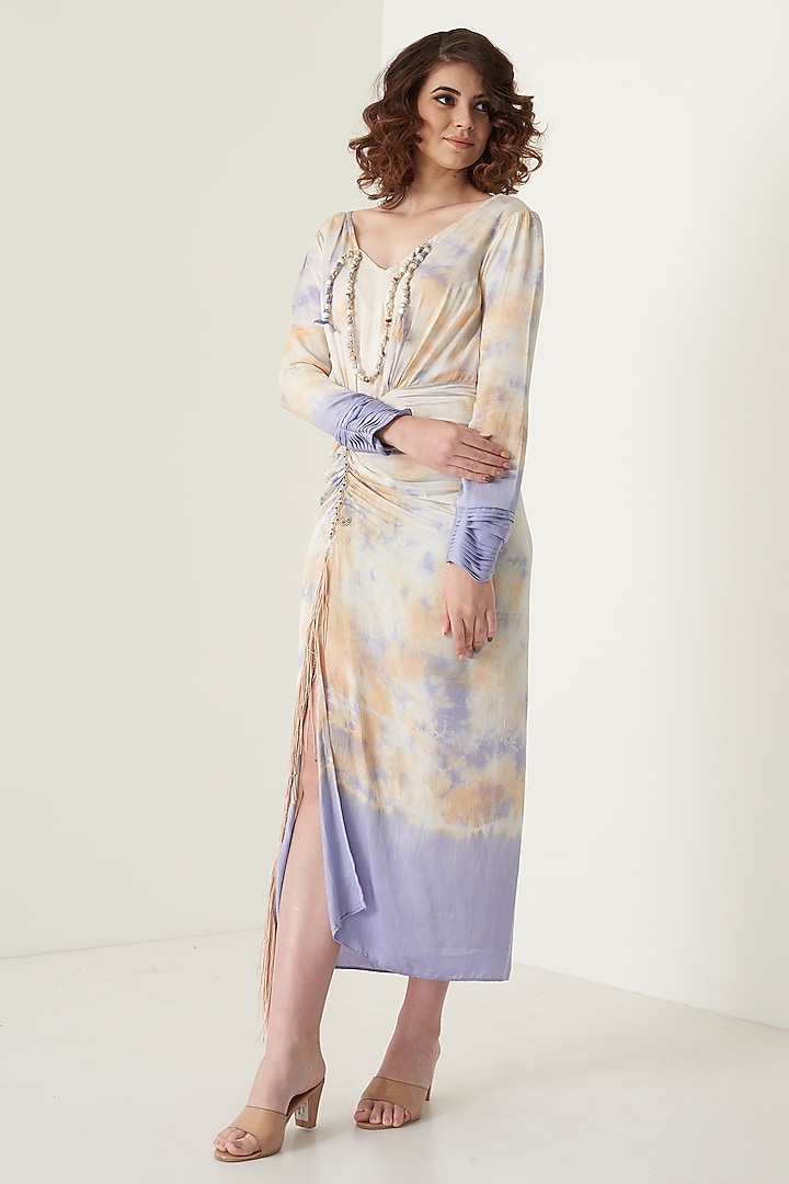 White & Lavender Printed Dress by Merge Design