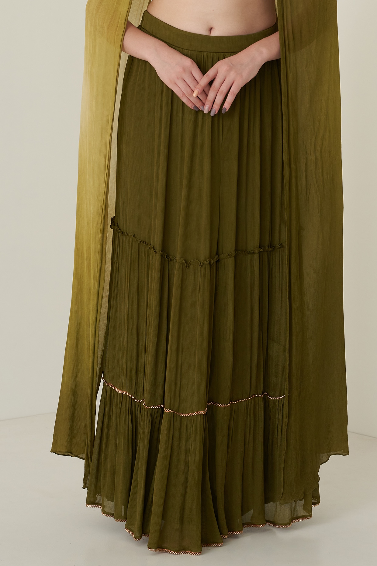 Olive green chiffon outlet maxi skirt