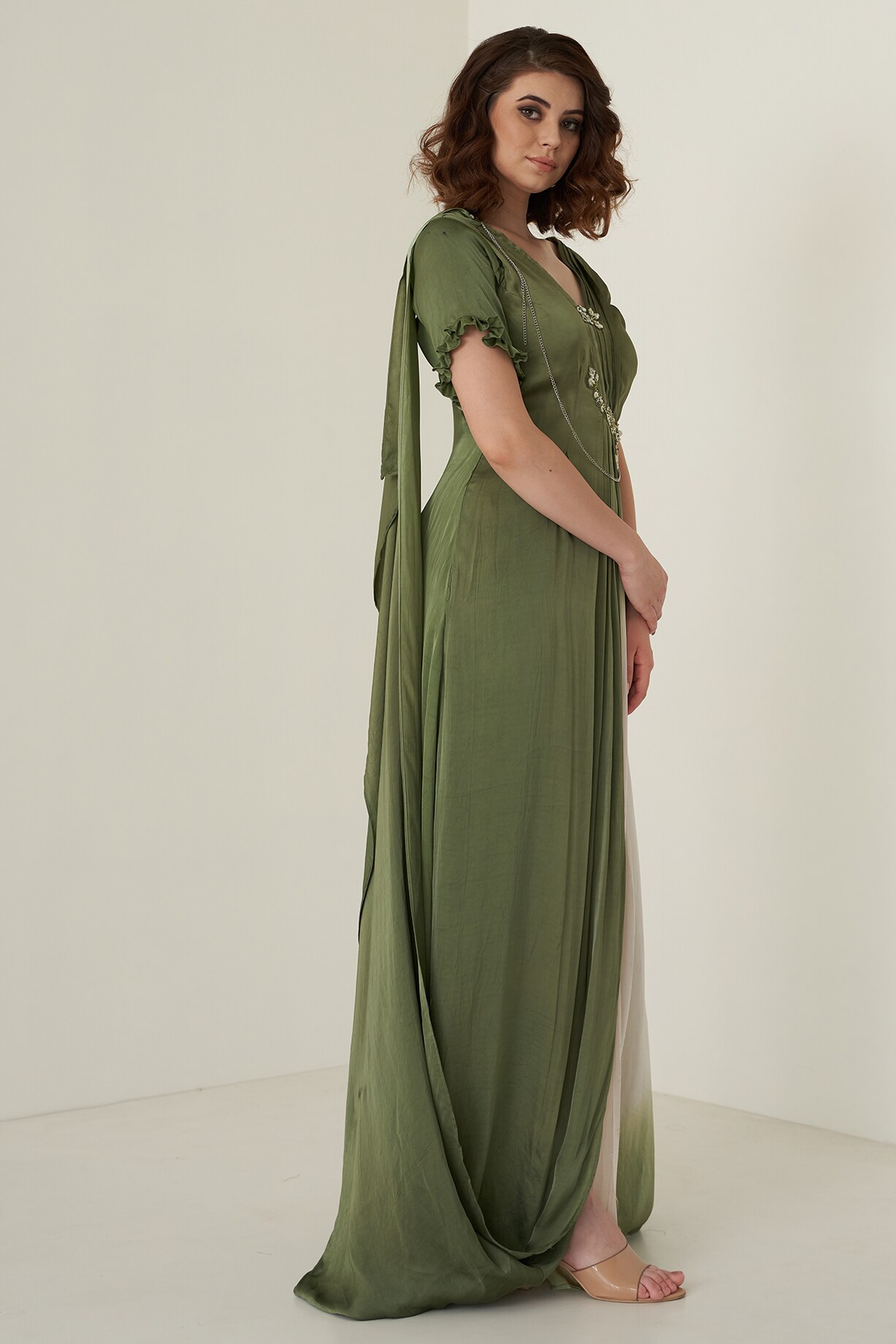 slim fit dress slacks Prettiest Fall 1981 John Anthony Couture Moss Green Silk Chiffon Dress –  Shrimpton Couture main image 0