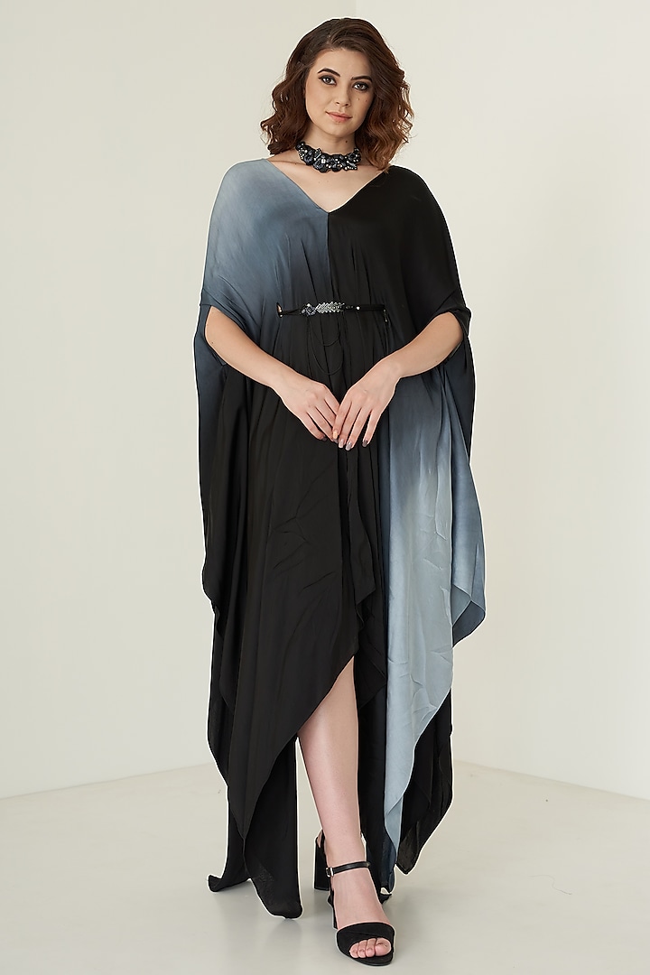 Black & Grey Modal Satin Kaftan by Merge Design