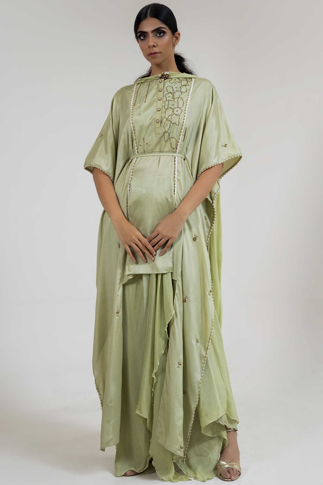 green emerald velvet dress KATSUMI SAGE GREEN PRINT KAFTAN DRESS – Wanitakuat main image 0