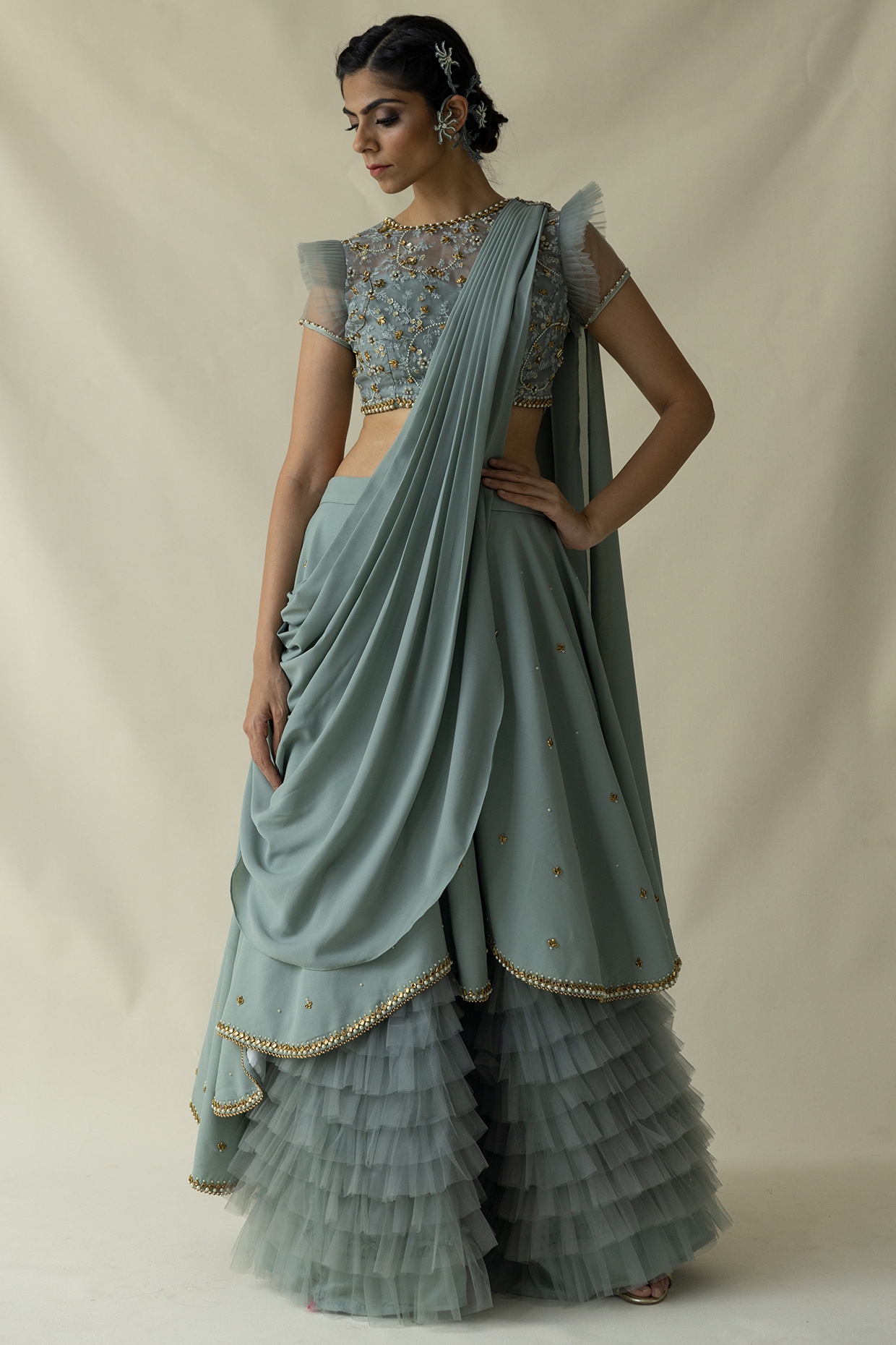 Buy Designer Ruffle Bridal Lehenga Online | Aashni & Co