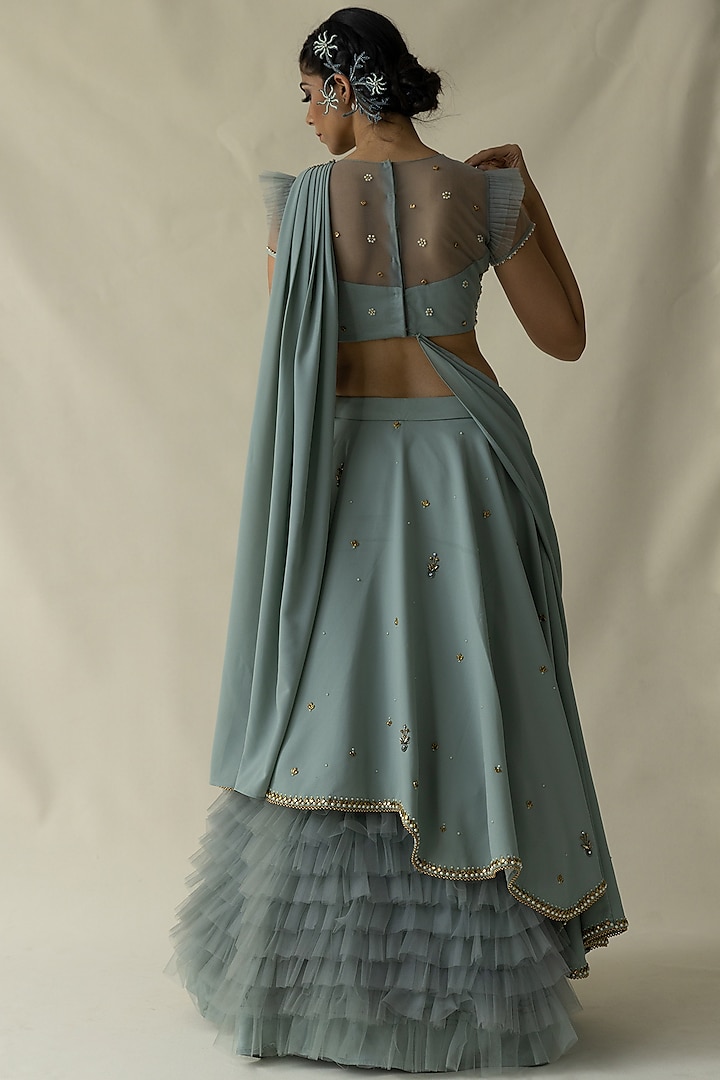 Powder Blue Georgette Ruffled Wedding Lehenga Set by Merge Design at ...