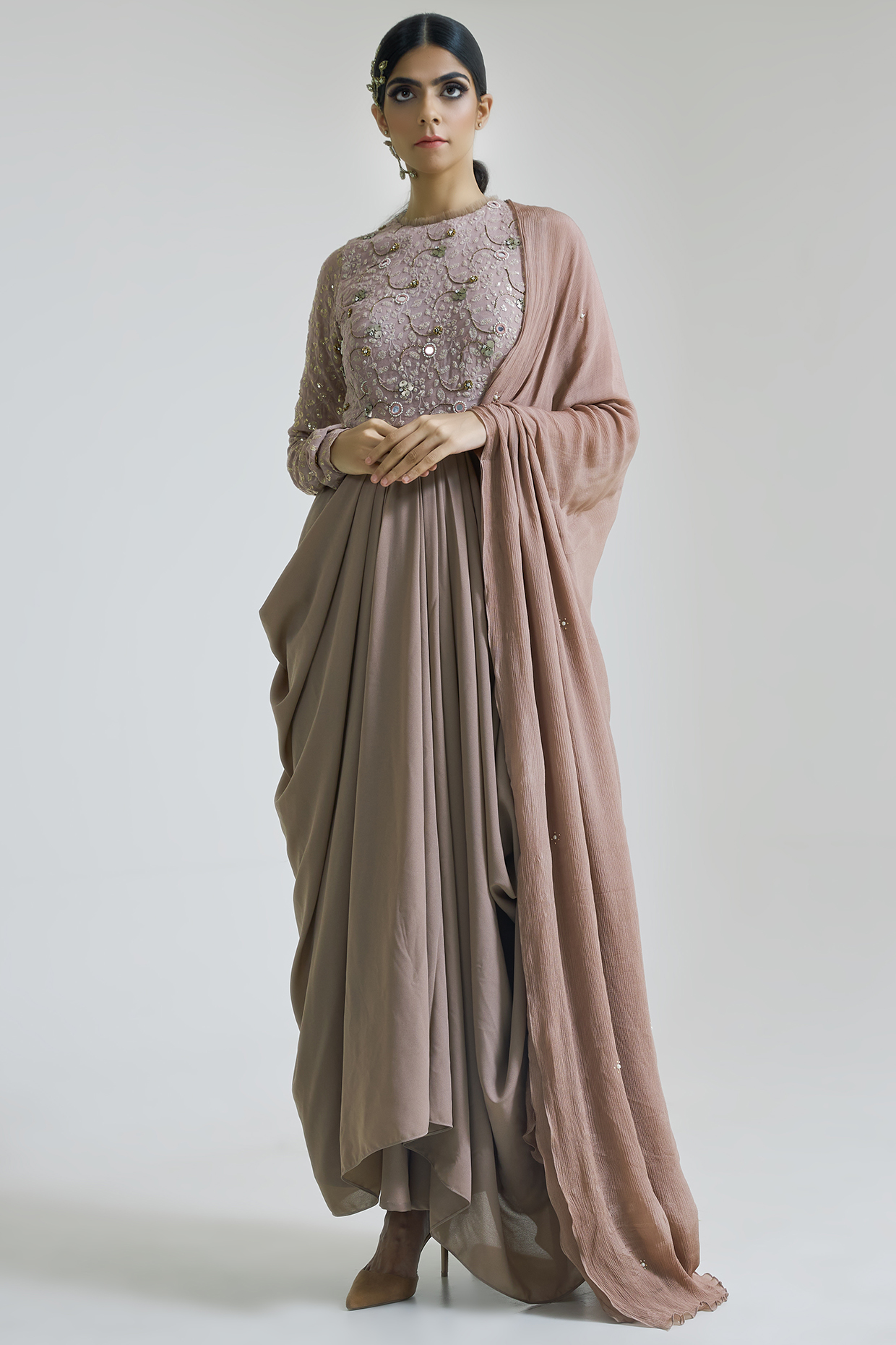 Oyster Georgette Party Wear Gown by Merge Design at Pernia's Pop Up Shop