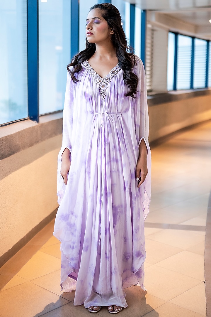 Lavender Georgette Kaftan by Merge Design