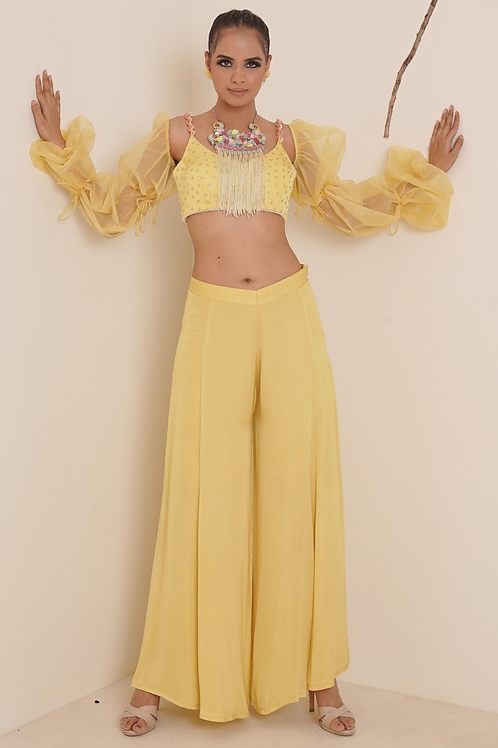 Yellow Embroidered Co-Ord Set by Merge Design