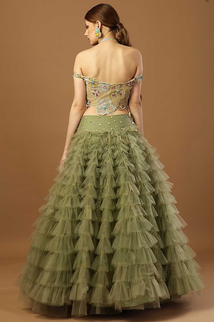 Sage Green Net Frilled Skirt Set Design by Merge Design at Pernia's Pop ...