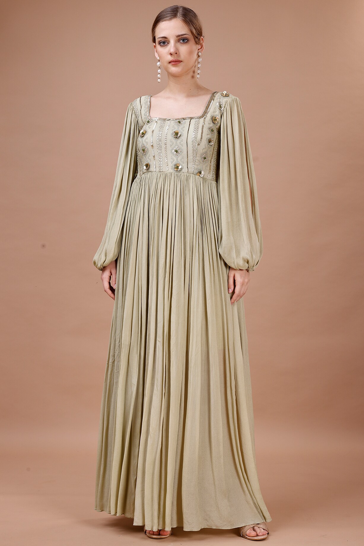 sage green chiffon dress Miss Circle Women Ucille Sage Green Embroidered Chiffon Maxi Dress