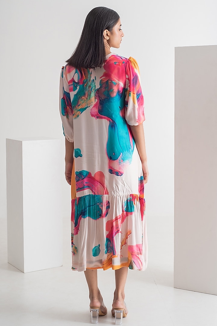 Multi-Colored Modal Silk Abstract Printed Midi Summer Dress by Merakus at Pernia's Pop Up Shop