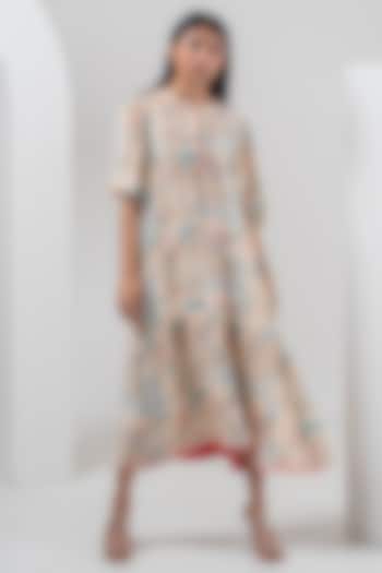 Multi-Colored Modal Silk Imperial Digital Printed Midi Dress by Merakus