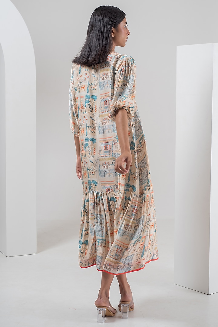 Multi-Colored Modal Silk Imperial Digital Printed Midi Summer Dress by Merakus at Pernia's Pop Up Shop