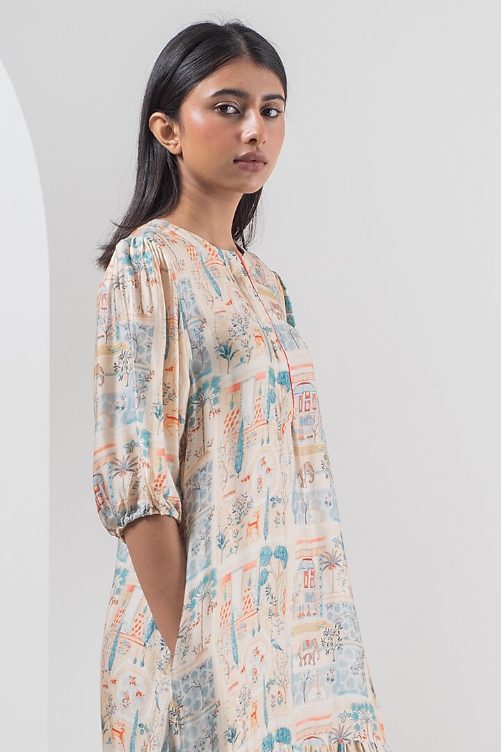 Multi-Colored Modal Silk Imperial Digital Printed Midi Summer Dress by Merakus at Pernia's Pop Up Shop