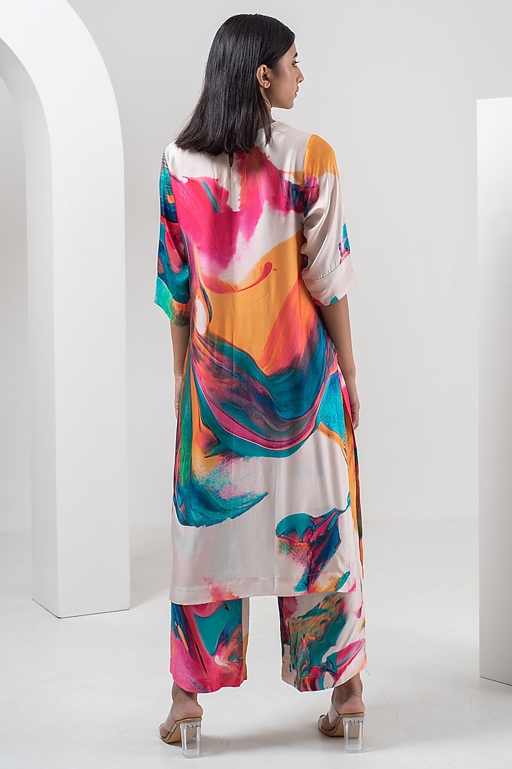 Multi-Colored Modal Silk Abstract Printed Kurta Set by Merakus at Pernia's Pop Up Shop