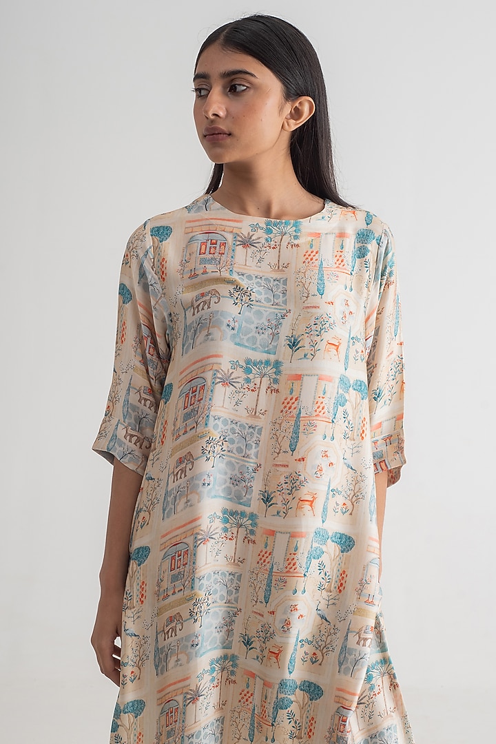 Multi-Colored Modal Silk Imperial Digital Printed Kurta Set by Merakus at Pernia's Pop Up Shop