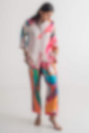 Multi-Colored Modal Silk Abstract Digital Printed Pant Set by Merakus