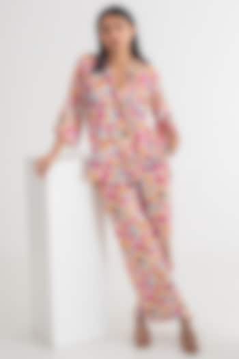 Multi-Colored Modal Silk Floral Digital Printed Pant Set by Merakus