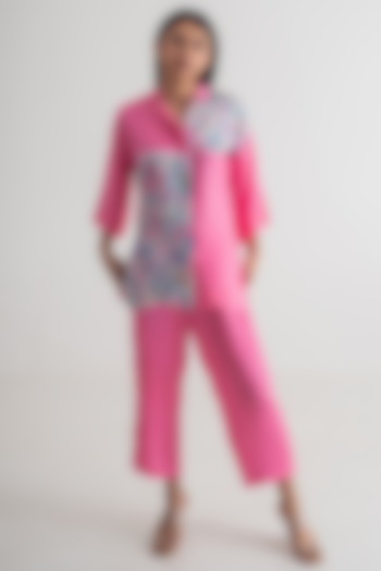 Pink Modal Silk Pant Set by Merakus