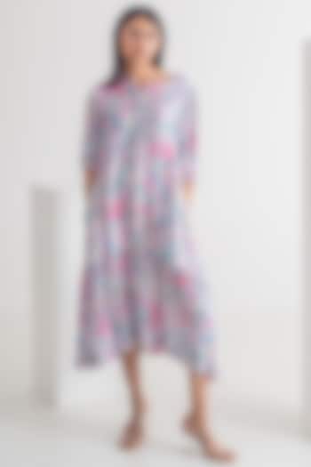 Multi-Colored Modal Silk Doodle Printed Midi Dress by Merakus