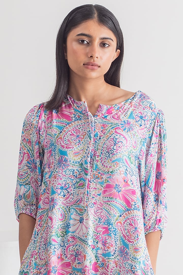 Multi-Colored Modal Silk Doodle Printed Midi Summer Dress by Merakus at Pernia's Pop Up Shop