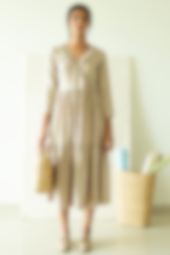 Beige Cotton Linen Midi Dress by Merakus at Pernia's Pop Up Shop