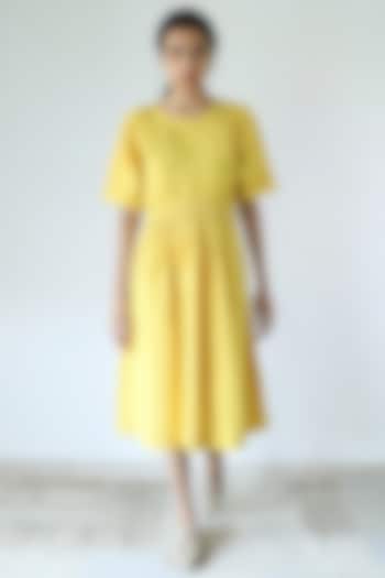 Yellow Cotton Poplin Midi Dress by Merakus