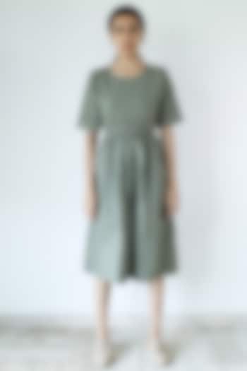 Olive Green Cotton Poplin Midi Dress by Merakus