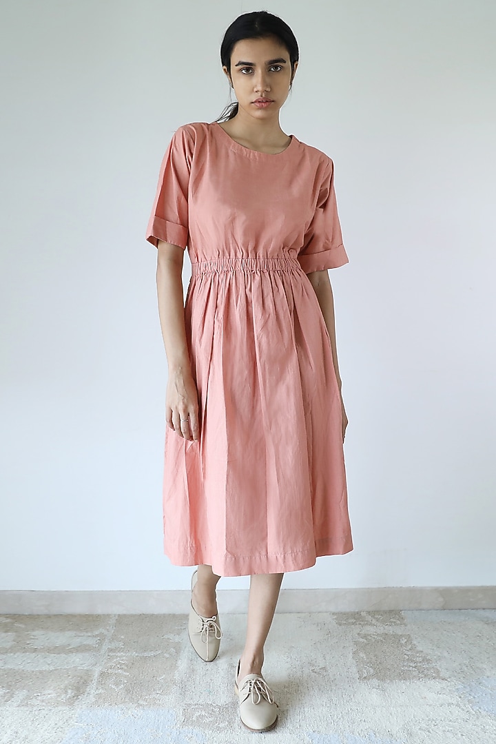 Coral Pink Cotton Poplin Midi Summer Dress by Merakus at Pernia's Pop Up Shop