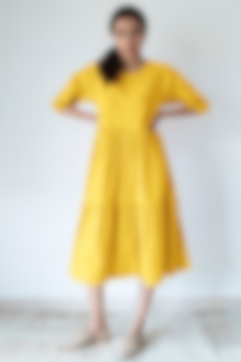 Yellow Cotton Poplin Tiered Dress by Merakus