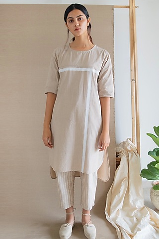 Beige Hand Block Printed Tunic by Merakus