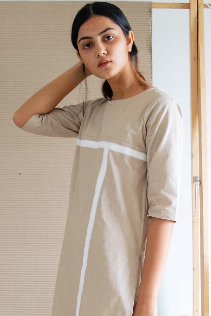 Beige Hand Block Printed Tunic by Merakus at Pernia's Pop Up Shop