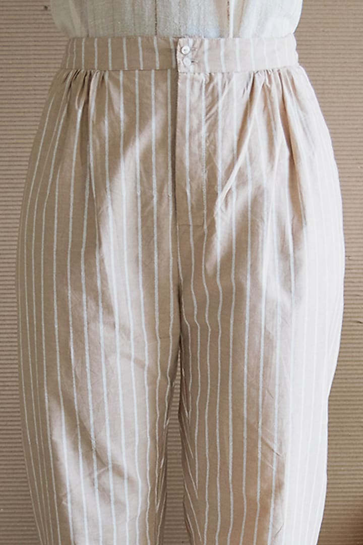 Beige Hand Block Printed Pants by Merakus at Pernia's Pop Up Shop