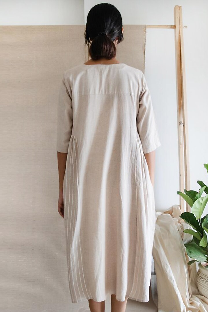 Beige Hand Block Printed Summer Dress by Merakus at Pernia's Pop Up Shop