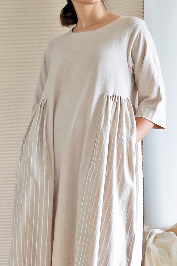 Beige Hand Block Printed Summer Dress by Merakus at Pernia's Pop Up Shop
