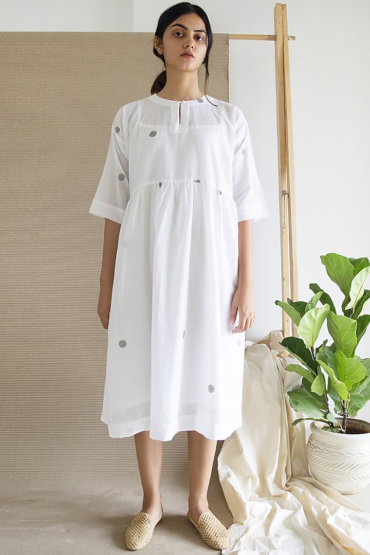 White Printed Summer Dress by Merakus at Pernia's Pop Up Shop