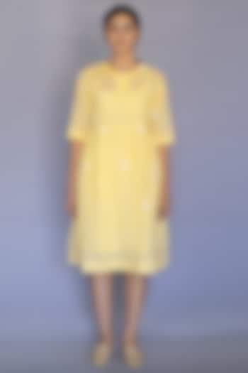 Pastel Yellow Printed Dress by Merakus