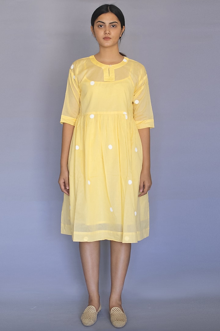 Pastel Yellow Printed Dress by Merakus