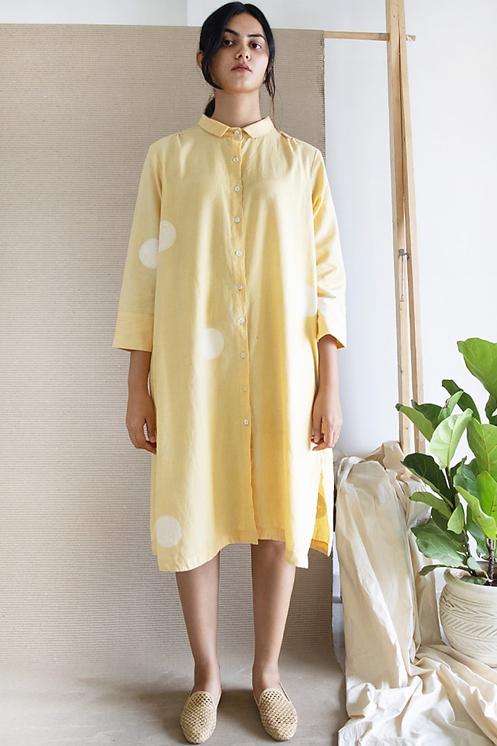 Butter Yellow Printed Shirt Dress by Merakus
