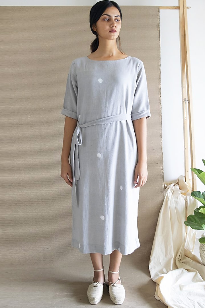 Grey Hand Block Printed Dress by Merakus