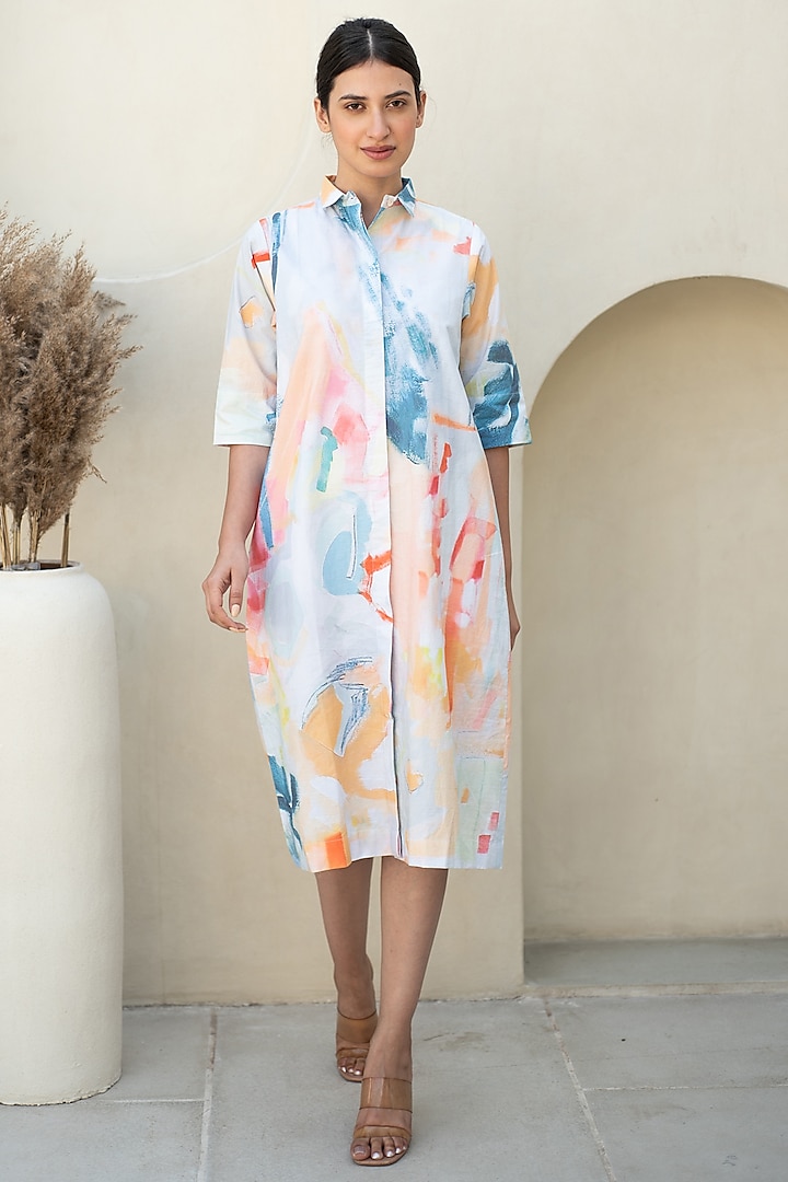 Multi-Colored Cotton Abstract Digital Printed Shirt Dress by Merakus at Pernia's Pop Up Shop